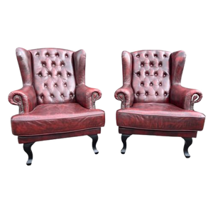 2   Rundleren Chesterfield Oorfauteuil Antiek Rood