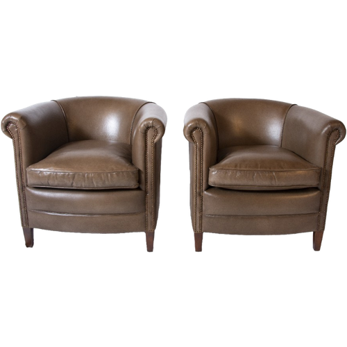 2 X Chesterfield Clubfauteuils Taupe Leer Met Nagels