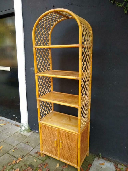 Vintage Boho Bamboe Riet Rotan Boekenkast - RELIVING