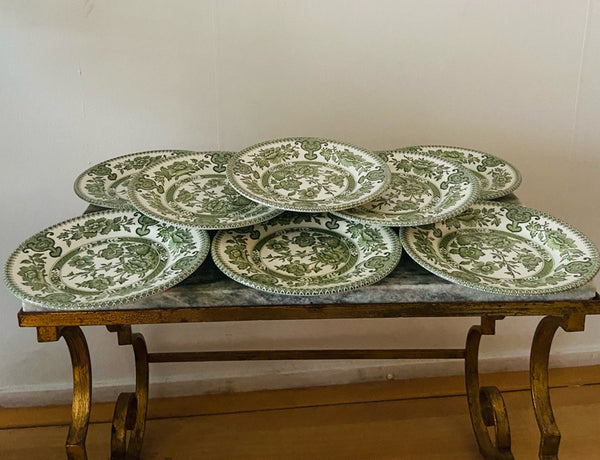 Set Van 9 Indian Tree England Groen Schotels Bloemen Vintage Regency