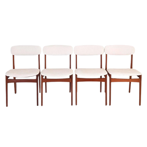 * 6 Deense Teak Houten Eettafel Stoelen Off White Stof Nieuw Prijs/Set