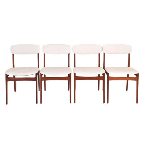 * 6 Deense Teak Houten Eettafel Stoelen Off White Stof Nieuw Prijs/Set