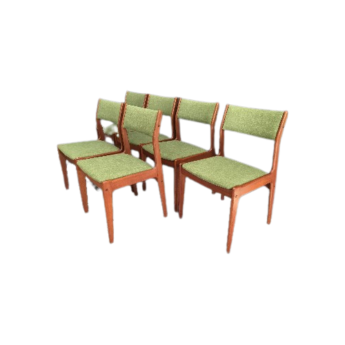 6 Teak Green Dining Chairs By Imha 1960S