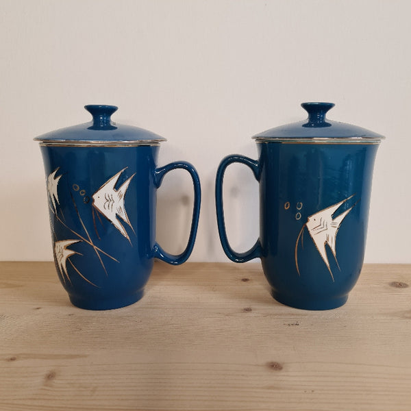 Set Van 2 Vintage Blauwe Theekoppen