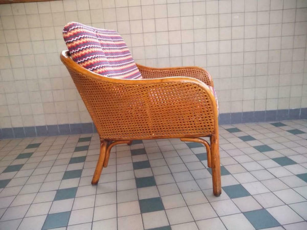 Vintage Boho Bamboe Riet Rotan Fauteuil - RELIVING