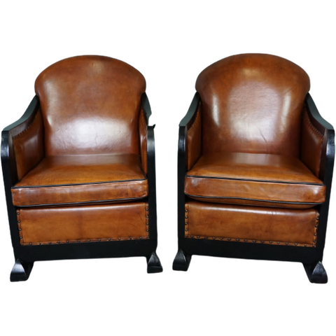 Als Nieuwe Set Schapenleren Art Deco Design Fauteuils