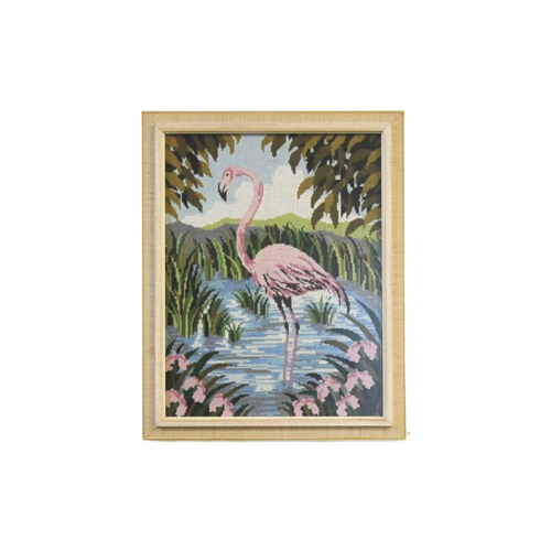 Beige Lijst Geborduurde Flamingo