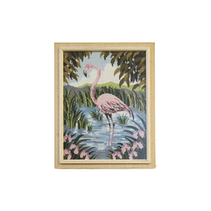 Beige Lijst Geborduurde Flamingo