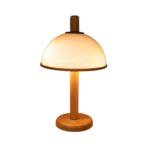 Bohemian Houten Schemerlamp Paddenstoel, Eiken Vintage Lamp