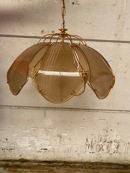 Vintage Hanglamp (Goud + Roze Glas)