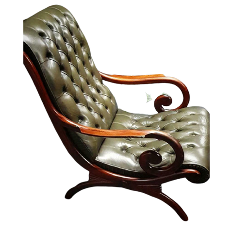 Chesterfield Leren Fauteuil Olijfgroen