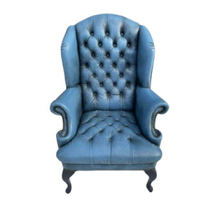 Chesterfield Leren Oorfauteuil - Jeans Blauw