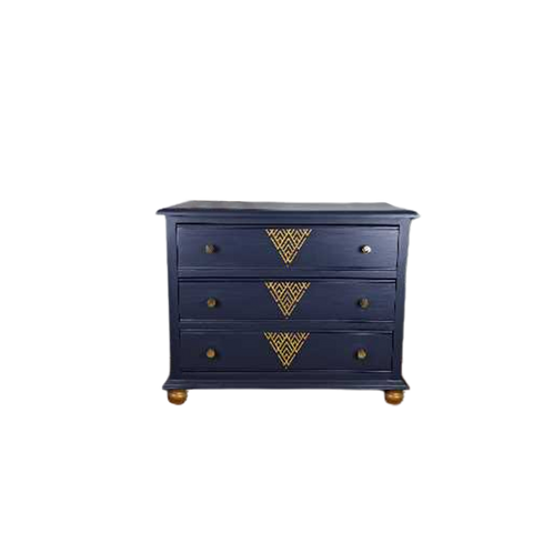 Donkerblauwe Ladekast Met Gouden Accenten | Commode