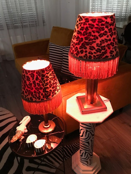 Tafellamp Leopard Punk Eclectic Pink Met Franjes Deknudt - RELIVING