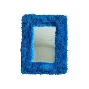 Funky Space Age Blauw 'Bont' Wandspiegel / Spiegel, Faux Fur