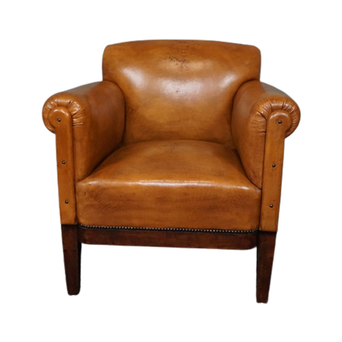 Geweldige Antieke Art Deco Schapenleren Fauteuil