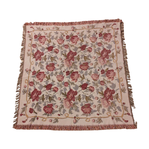 Gf115 Foulard Kleed Rozen Beige Roze Tint 140/133 Ex Franje