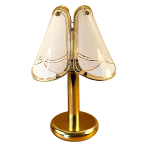 Goudkleurige Lamp ‘Hollywood Regency’ Style Met Melkglazen Kap