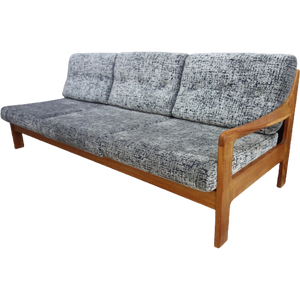 Grey Fabric And Wood 3-Seat Sofa