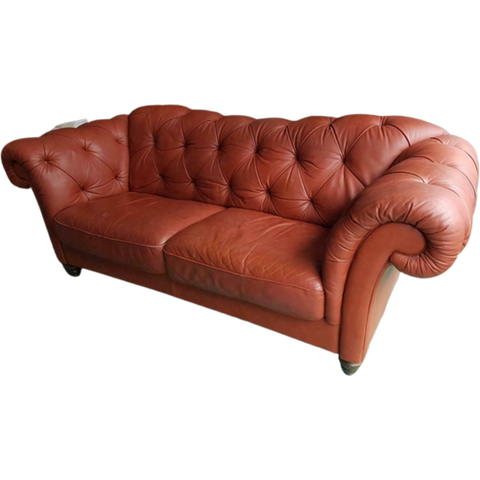 Grote Natuzzi Leren Bank, Warm Van Kleur, Chesterfield Model