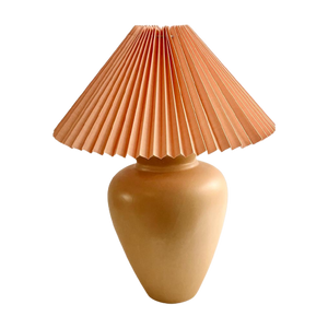 Grote Terracotta Lamp Met Perzik Plisse Kap