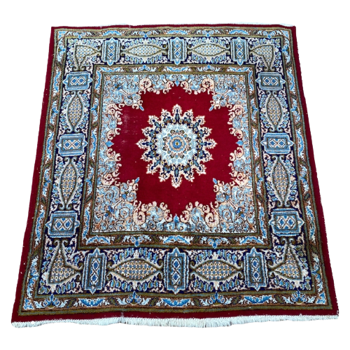 Handgeknoopt Kerman Rood Vloerkleed 115X132Cm Perzisch Tapijt