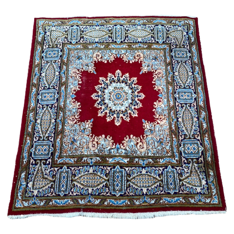 Handgeknoopt Kerman Rood Vloerkleed 115X132Cm Perzisch Tapijt