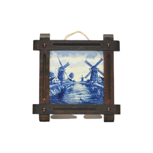 Houten Lijst Blauw Tegeltje Molen