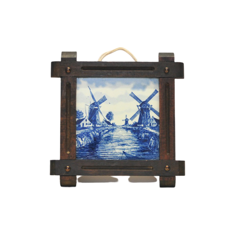 Houten Lijst Blauw Tegeltje Molen