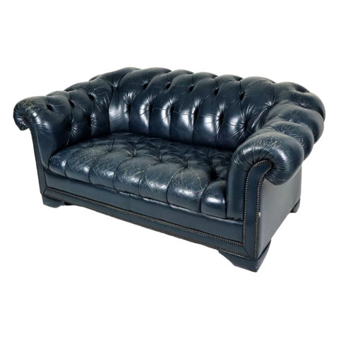 Karaktervolle Blauwe Chesterfield Zetel Leder Tweepersoons 165Cm