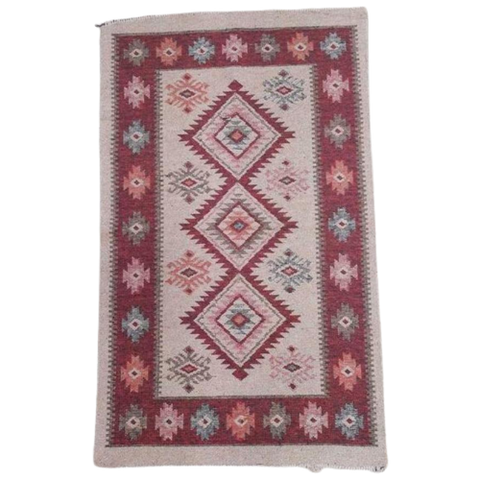 Kelim Kilim Kleedje Beige Rozerood Abstracte Print 117/71