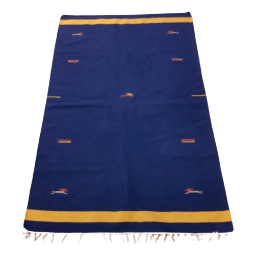 Kexl14 Kleedje Gabbeh Dhurry Blauw Geel Roestbruin 120/70