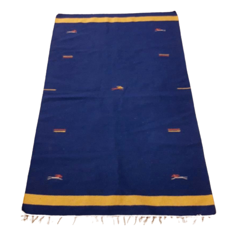 Kexl14 Kleedje Gabbeh Dhurry Blauw Geel Roestbruin 120/70