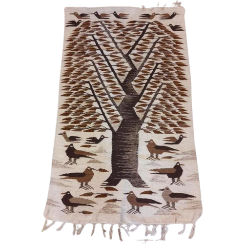 Kleed Kelim Stijl Geweven Boom Met Vogels Bruin Beige 145/90