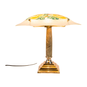 Loys Lucha Table Lamp | Enameled Glass | Classic Art Deco | Brass Frame | Vintage 1930'S