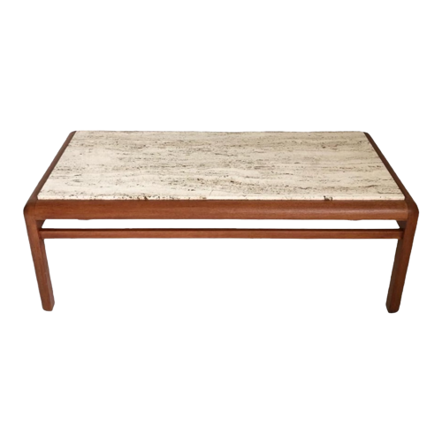 Mid Century Salontafel Travertine Teak Berge Pauvers