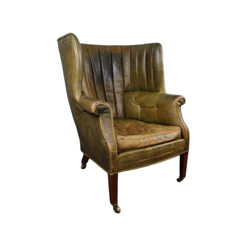 Onvoorstelbaar Mooi Gepatineerde Antieke Wingback Bibliotheekstoel, Oorfauteuil