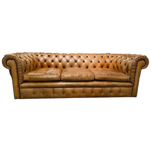 Oude Engelse Antiek Chesterfield 3 Zits Bank 50 Jaar+ Cognac