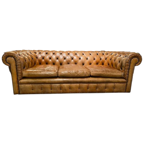 Oude Engelse Antiek Chesterfield 3 Zits Bank 50 Jaar+ Cognac