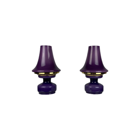 Pair Of Purple Glass Mushroom Table Lights B-124 By Hans Agne Jakobsson For Ab Markaryd