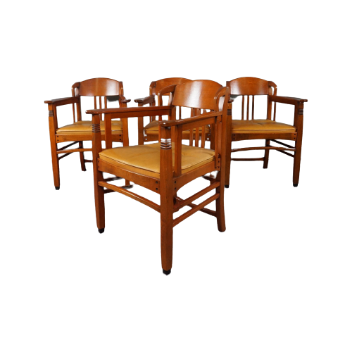 Prachtige Set Van 4 Schuitema Art Deco/Jugendstil Eetkamerstoelen