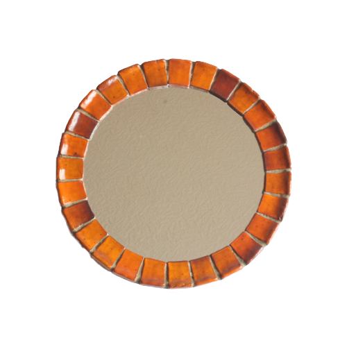 Round Orange Ceramic Tiles Mirror, 1960S.