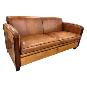 Schapenleren Art Deco Bank Lounge Atelier Cognac Schaapsleder