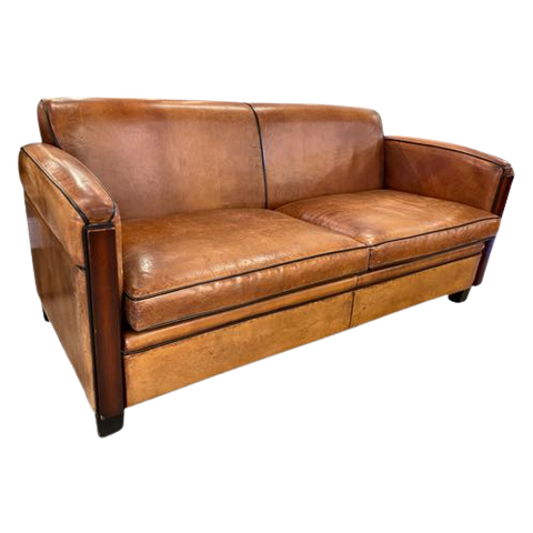 Schapenleren Art Deco Bank Lounge Atelier Cognac Schaapsleder