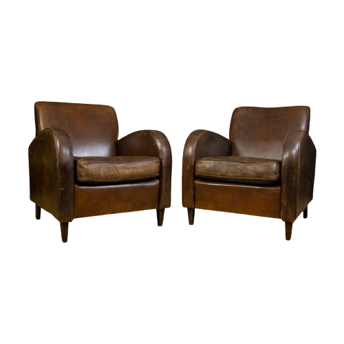 Set Of Art Deco Dutch Sheepskin Clubchairs