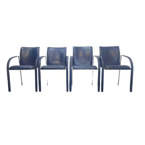 Set Van 4 Design Eetkamerstoelen Blauw Leer