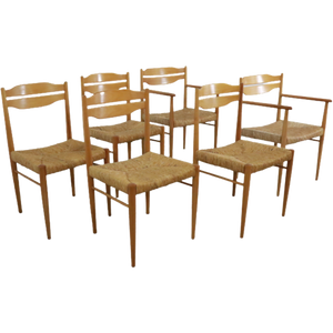 Set Van 6 Eetkamerstoelen Met Rattan "Flechtheims"