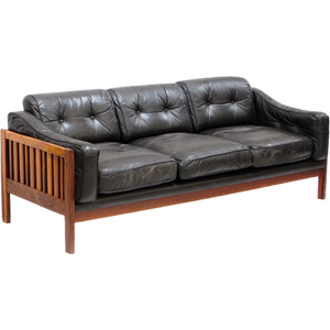 Solid Rio Rosewood Black Leather Design Sofa By Ingvar Stockum