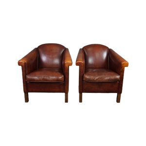 Sprekende Set Van Twee Schapenleren Art Deco Fauteuils