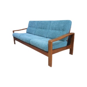 Teak And Green Fabric Danish 3 Seat Sofa 1960S